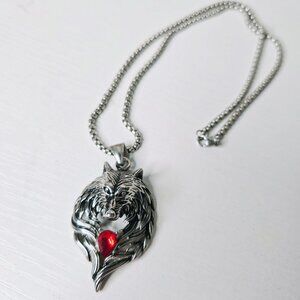 Red Stone Wolf Necklace
